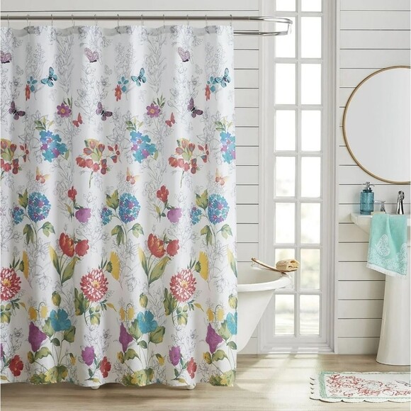 PIONEER WOMAN Blooming Bouquet Floral Fabric Shower Curtain Embroidered NEW - Picture 1 of 4